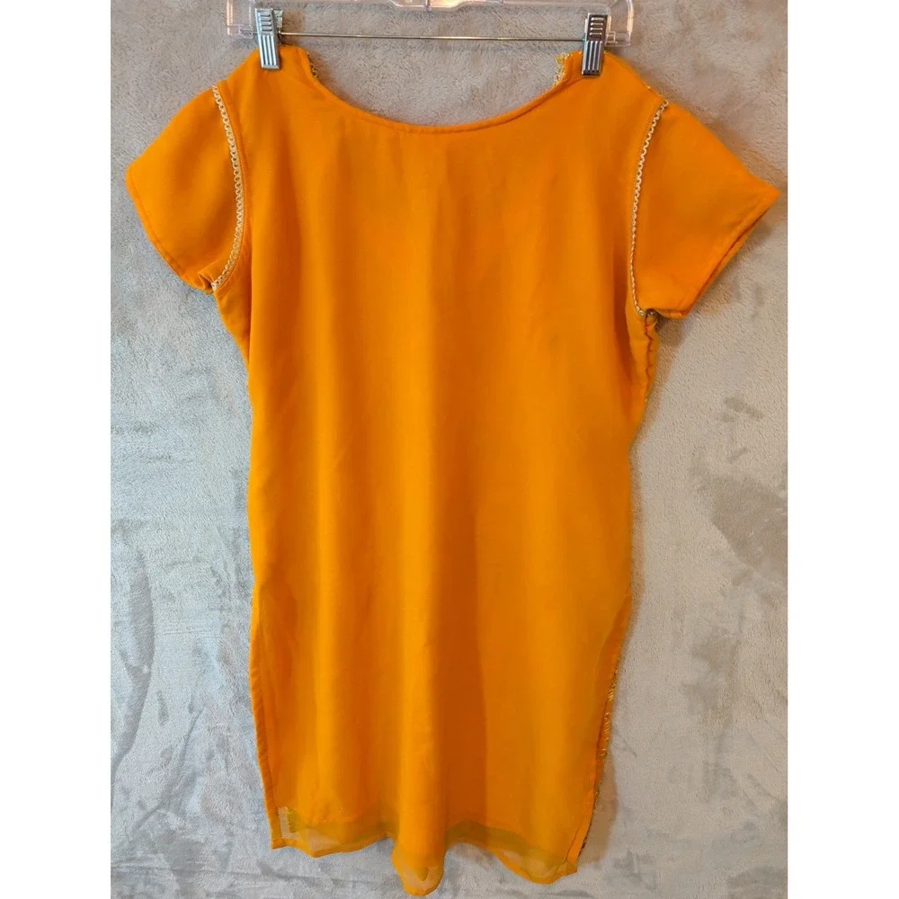 Traditional Embroidered 2-Piece Suit Vibrant‎ Orange Floral Sequin Tunic Set